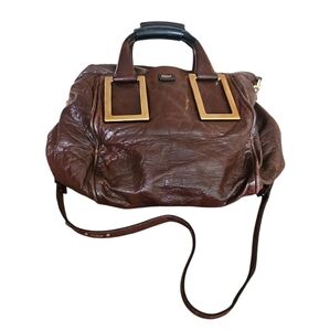Chloé LARGE Ethel Brown Leather Handbag, Gold Accents, Removable Crossbody Strap